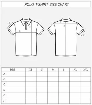 Polo tshirt size chart. T shirt front and back Illustrazione stock