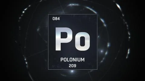 Polonium as Element 84 of the Periodic Table 3D illustration on silver Illustrazione stock