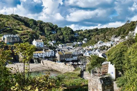 Polperro from coast path Stock Photos