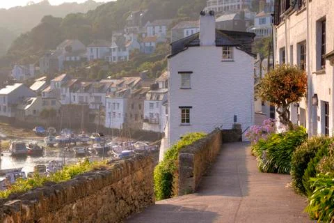 Polperro harbour at sunset Stock Photos