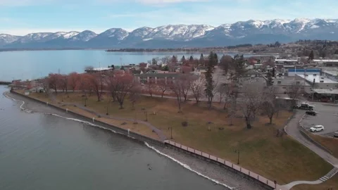 Polson town on Flathead lake mountain range Stock Footage 310526863
