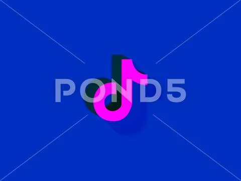 Poltava, Ukraine - July 2020 3d render . Tiktok logo on blue background. Top Stock Illustration