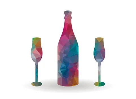Poly bottle and glasses Stock Illustration