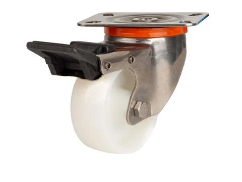 Polyamide wheel in a metal bracket Stock Photos
