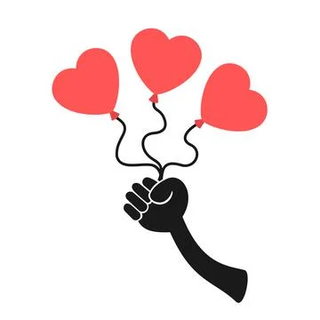 Polyamory - hand is holding multiple love hearts. Collective  lovingness, amo Stock Illustration