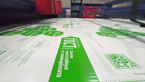 Polycarbonate sheets wrapped with logo packing foil Stock Footage 237004132