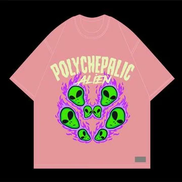Polychapelic alien design multi head in fire design for streetwear Stock Illustration