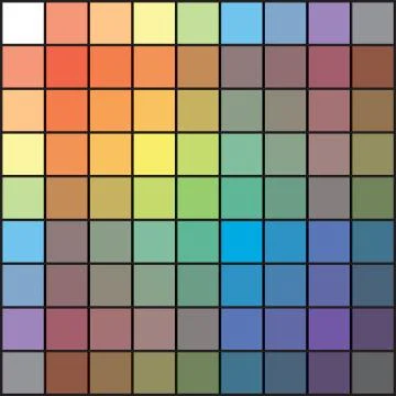 Polychrome Multicolor Spectral Versicolor Rainbow Grid of 9x9 segments. Stock Illustration