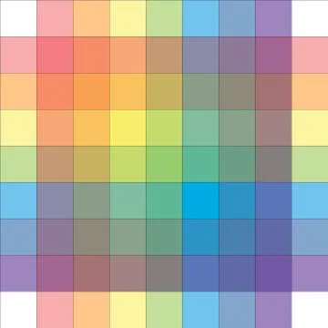 Polychrome Multicolor Spectral Versicolor Rainbow Grid of 9x9 segments. Stock Illustration