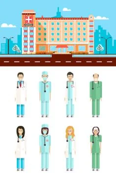 Polyclinic with doctors Stock Illustration