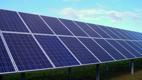 Polycrystal solar panel is blue. Manufacturing and distributing solar panels on Vídeo Stock 156396419