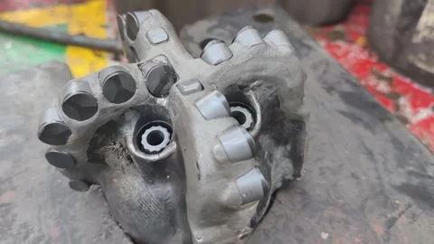 Polycrystalline Diamond Compact (PDC) drilling bit Video stock 323772203