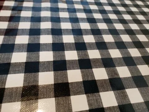 Polyester Black and White Checkerboard Tablecloth Pattern Stock Photos