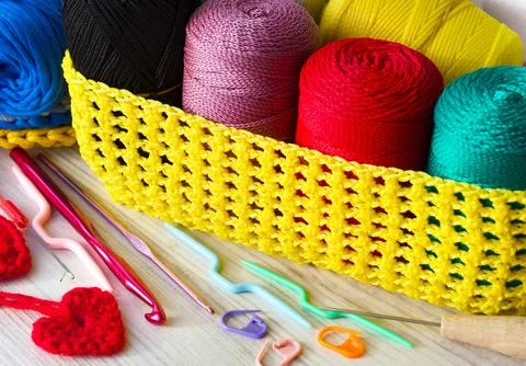 Polyester yarn in skeins. Stock Photos