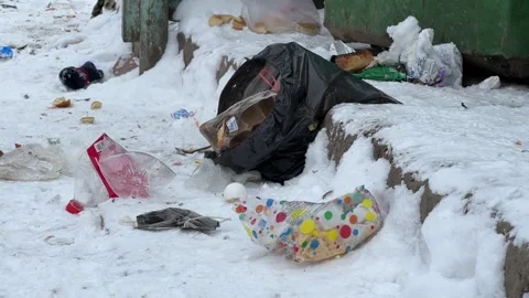 Polyethylene and plastic on snow close-up. Stock Footage 221623779