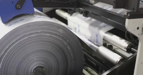 Polyethylene Film Roller Machine for Plastic Bags Production Stock Footage 329222758