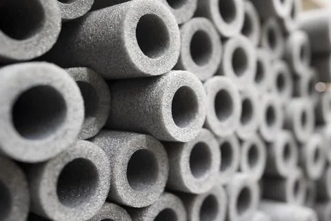 Polyethylene foam pipe insulation background . soft focus Stock Photos