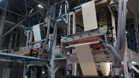 Polyethylene production process. Modern factory for the production of Bags... Vídeo Stock 306143958