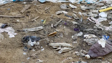 Polyethylene rubbish wasted ground Stock Footage 78478381