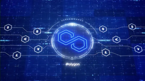 Polygon animated logo. MATIC cryptocurrency. Crypto matic in digital world Stock Footage 157132494