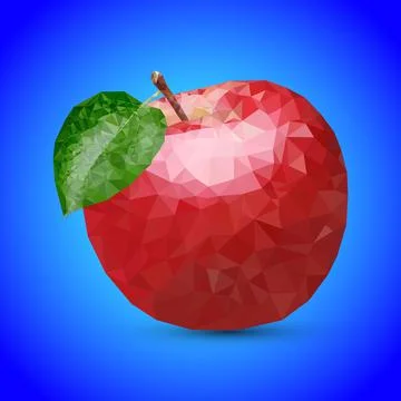 Polygon apple vector illustration. Red polygonal fruits on blue background  Stock Illustration