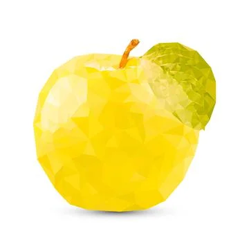 Polygon apple vector illustration. Yellow polygonal fruits on white background  Stock Illustration
