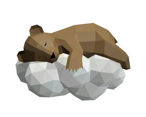 Polygon art of a bear sleeping on a cloud. vector illustration Stock Illustration