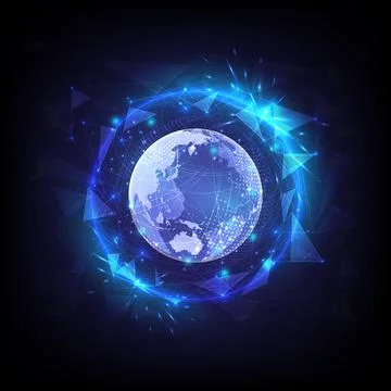 Polygon background. Security privacy safe. Glowing sphere of hexagon and glob Stock Illustration