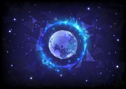 Polygon background. Security privacy safe. Glowing sphere of hexagon and glob Stock Illustration