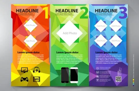 Polygon brochure leaflet design tri-fold vector template. Stock Illustration