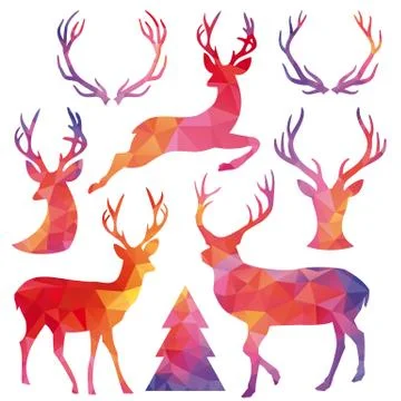 Polygon Christmas deer, vector set Stock Illustration