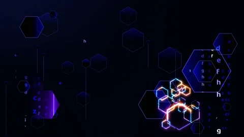 Polygon digital technology futuristic mark matrix numeric and violet laser Stock Footage 141500191