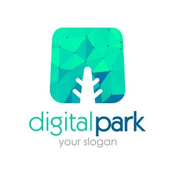 Polygon Digital Tree Logo Vector 스톡 일러스트