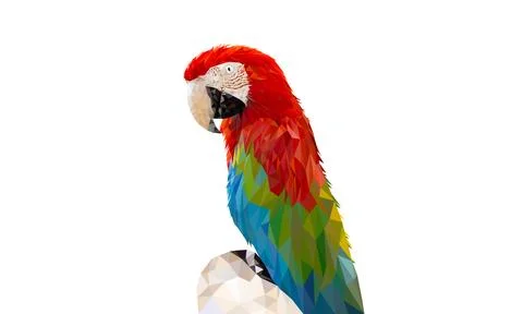 Polygon Graphics Red and green color macaw parrot isolated on a white backg.. Illustrazione stock