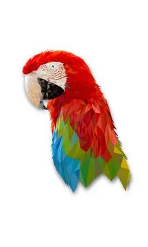 Polygon Graphics Red and green color macaw parrot isolated on a white backg.. Stock Illustration