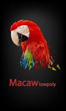 Polygon Graphics red macaw parrot on black background vector illustration Stock Illustration