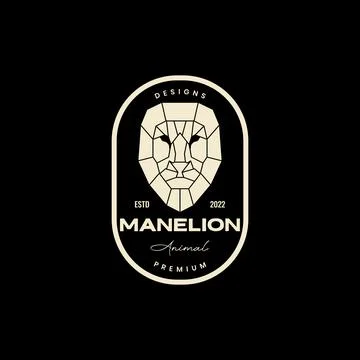 Polygon head lion mane badge vintage logo Stock Illustration