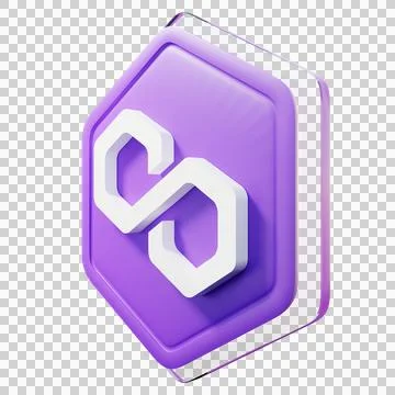 Polygon (MATIC) Badge Right View Crypto Isolated On White Background Blockchain Stock Illustration