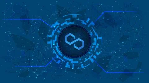 Polygon MATIC token symbol in digital circle with cryptocurrency theme on ... Stock Photos