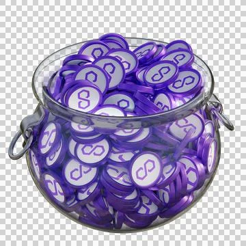 Polygon (MATIC)3D crypto coin in glass pot Stock Illustration