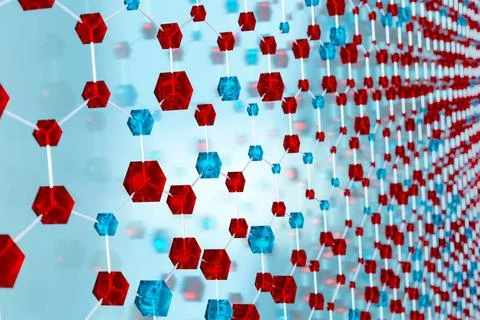 Polygon network. Abstract polygon or plexus network, blue and red cubes. S... Stock Photos