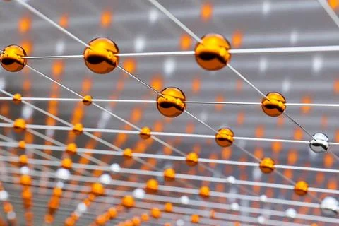 Polygon network, gold and silver connected spheres or nodes. Abstract poly... Stock Photos