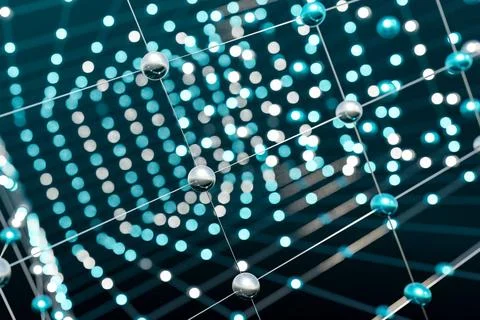 Polygon network, wire with blue and white nodes. Abstract wire, blue and w... Stock Photos