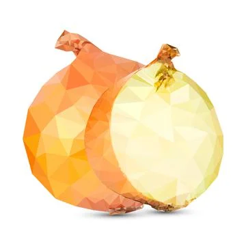 Polygon Onion vector illustration. Polygonal fruits on white background  Stock Illustration