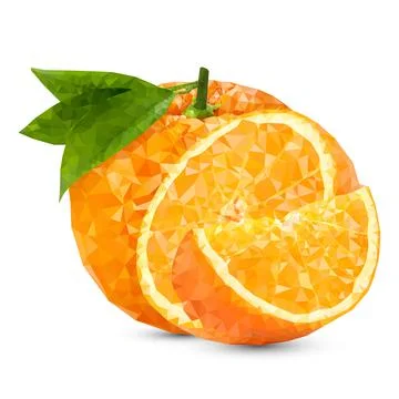 Polygon Orange vector illustration. Yellow polygonal fruits on white background Stock Illustration