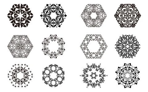 Polygon shape mandala ornament set Stock Illustration