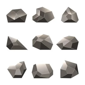 Polygon stone or poly rocks vector set Ilustração Stock