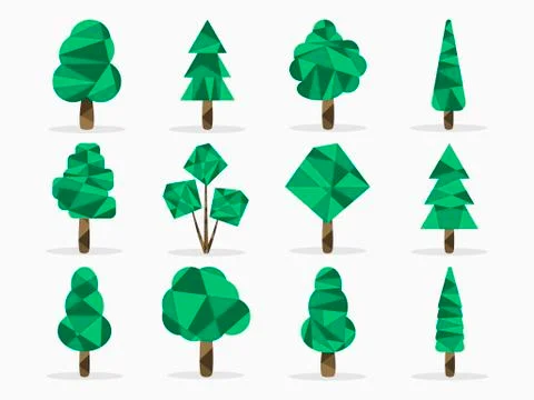 Polygon trees set. Low poly style. Vector illustration Stock Illustration