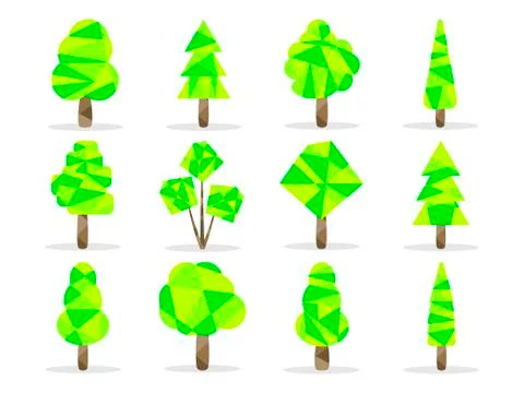 Polygon trees set. Low poly style. Vector illustration Stock Illustration