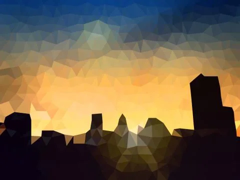 Polygon Vector city silhouette at twilight Stock Illustration